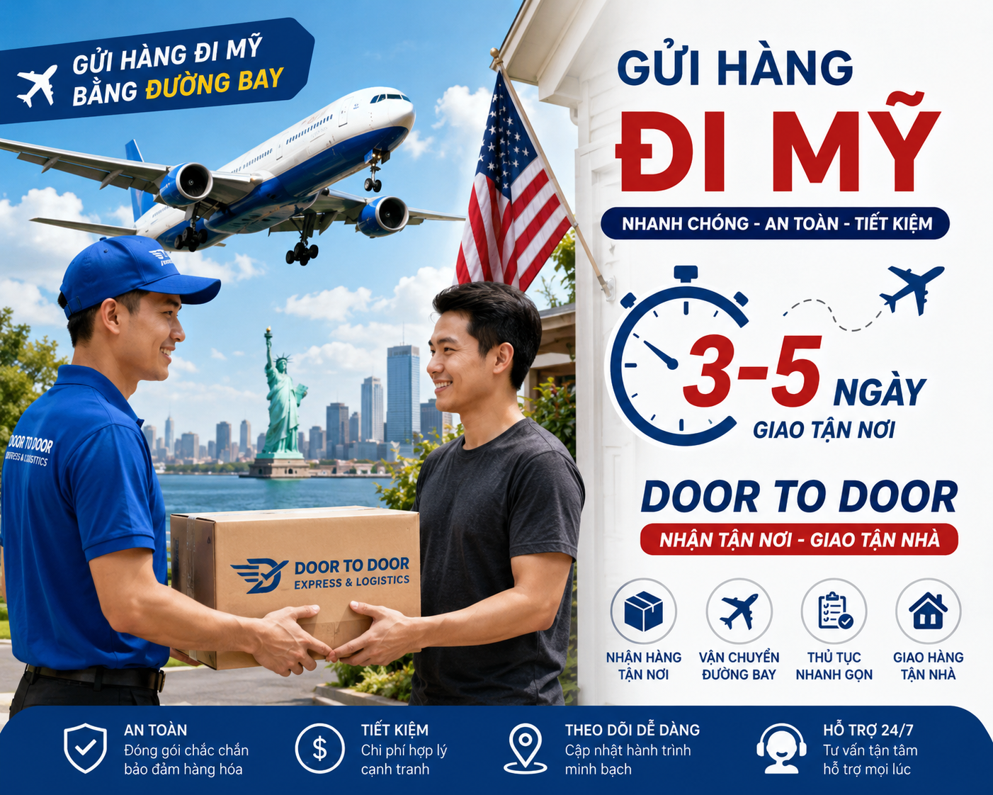 Gửi hàng đi Mỹ to door 3-5 ngày